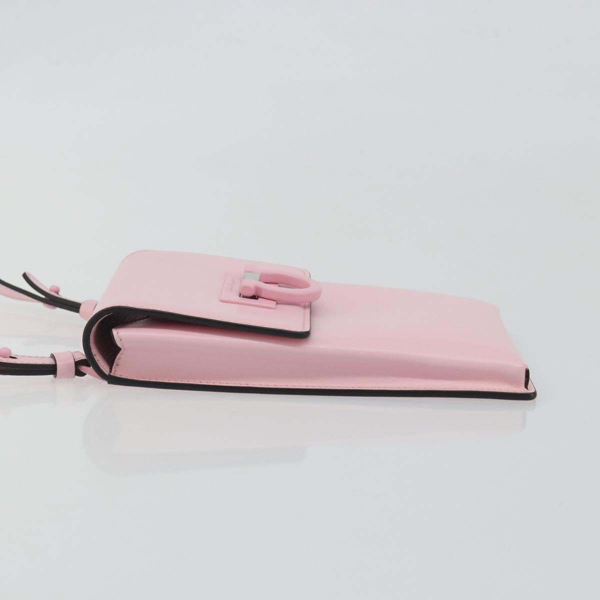 Salvatore Ferragamo Gancini Shoulder Bag Leather Pink Silver Auth 195490A