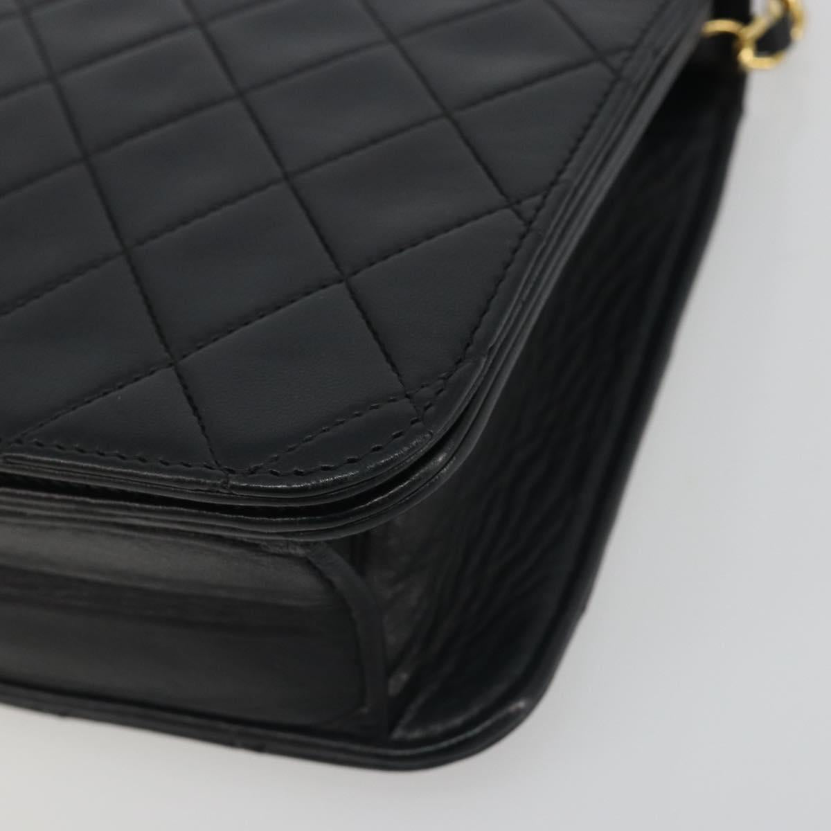 CHANEL Matelasse Chain Shoulder Bag Lamb Skin Black Gold Tone CC Auth 195492