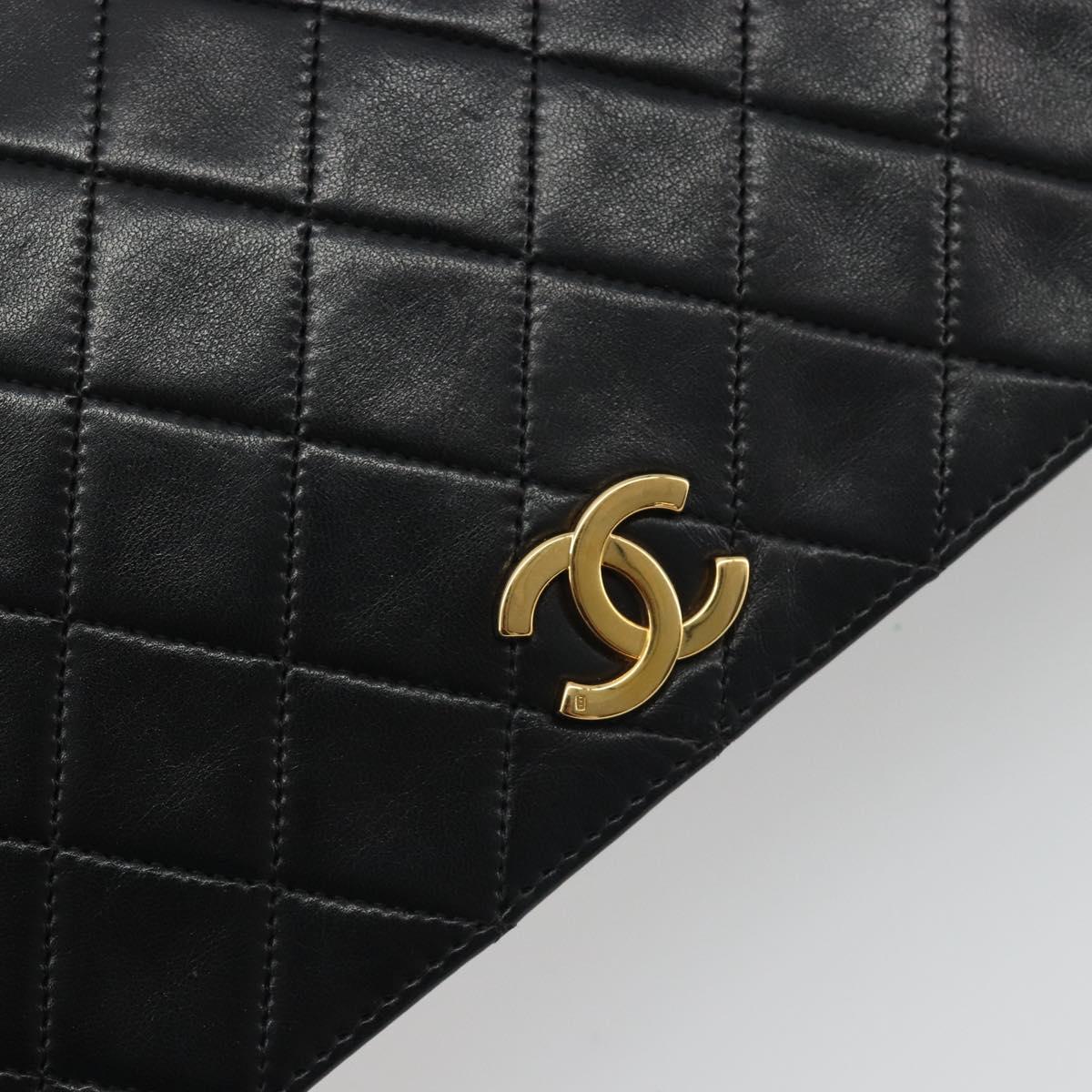 CHANEL Matelasse Chain Shoulder Bag Lamb Skin Black Gold Tone CC Auth 195492
