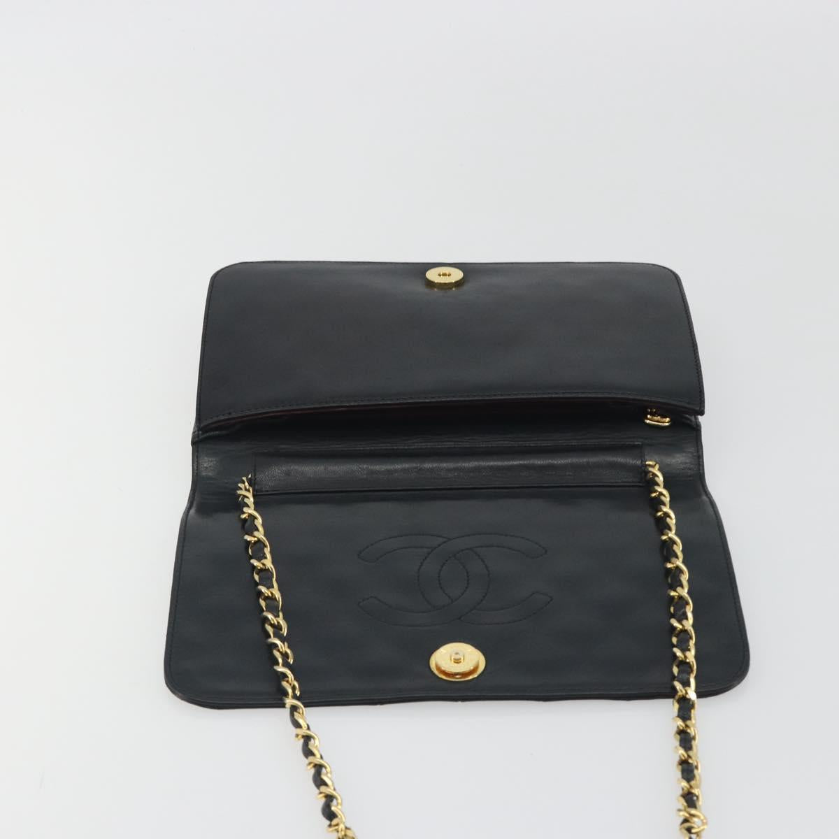 CHANEL Matelasse Chain Shoulder Bag Lamb Skin Black Gold Tone CC Auth 195492