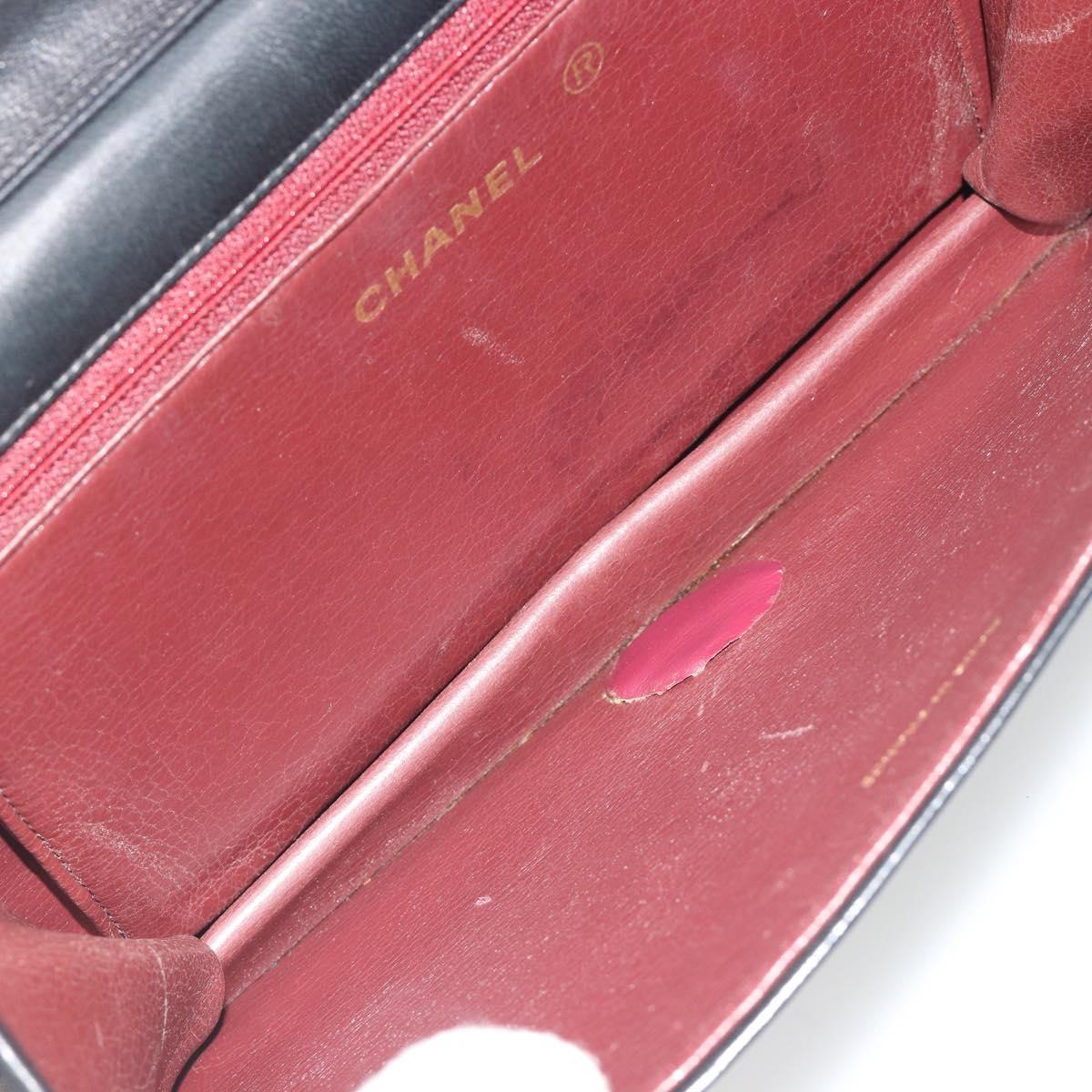 CHANEL Matelasse Chain Shoulder Bag Lamb Skin Black Gold Tone CC Auth 195492