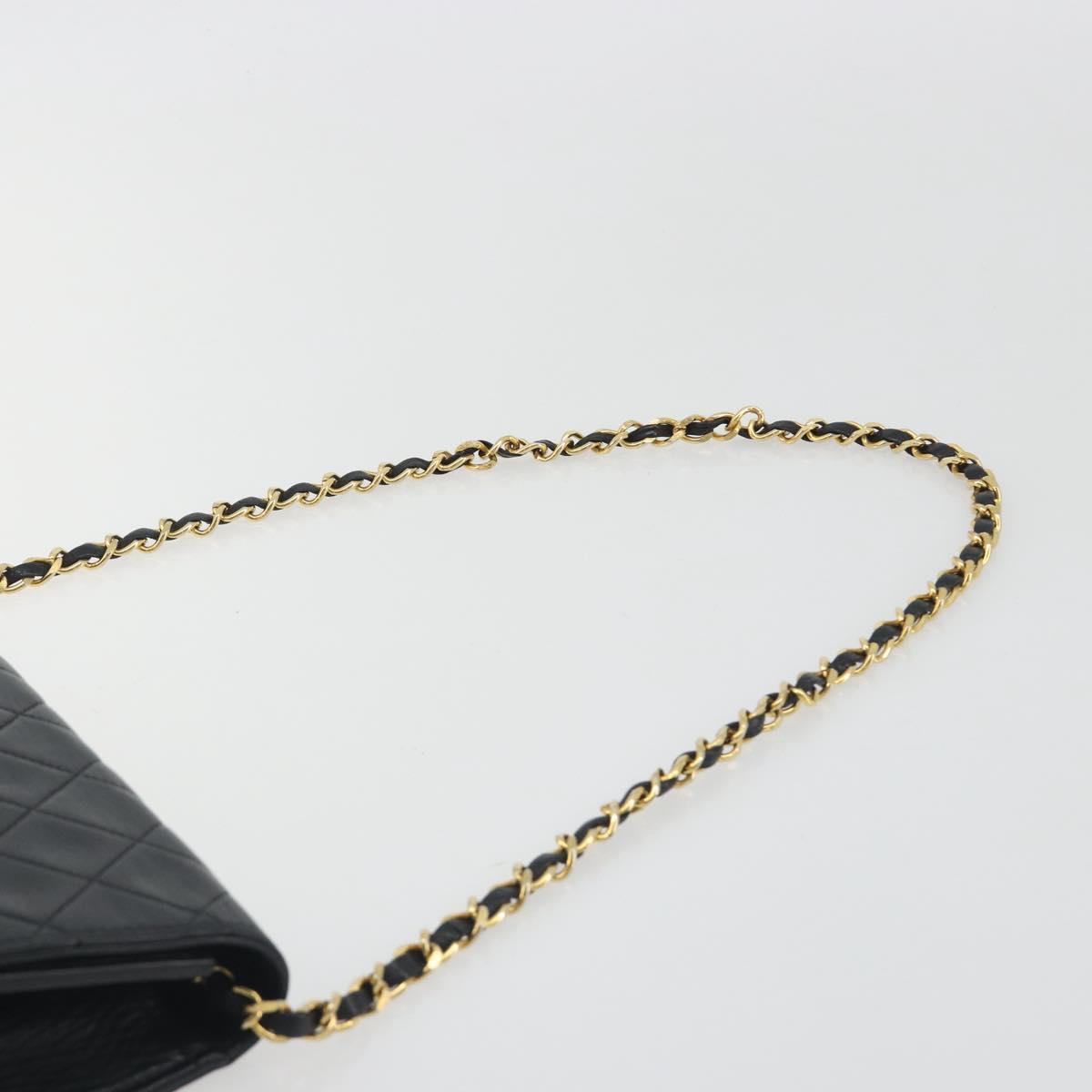 CHANEL Matelasse Chain Shoulder Bag Lamb Skin Black Gold Tone CC Auth 195492