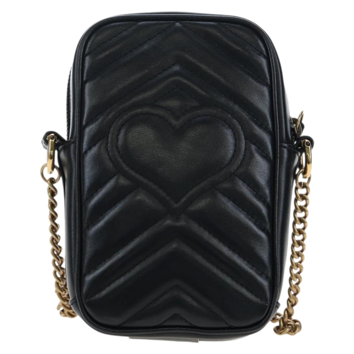 GUCCI GG Marmont Chain Shoulder Bag Leather Black Gold Tone 598597 Auth 195493V