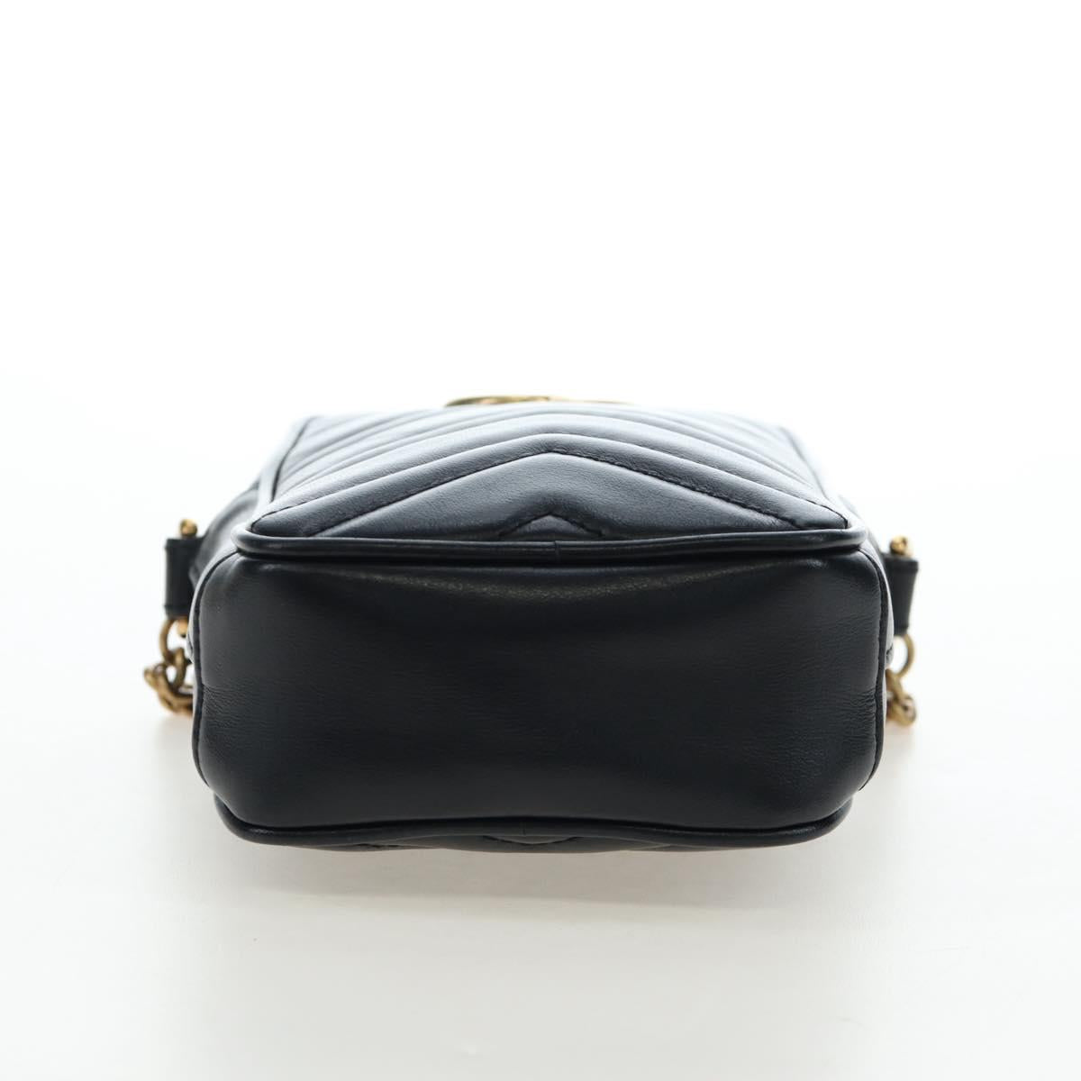 GUCCI GG Marmont Chain Shoulder Bag Leather Black Gold Tone 598597 Auth 195493V