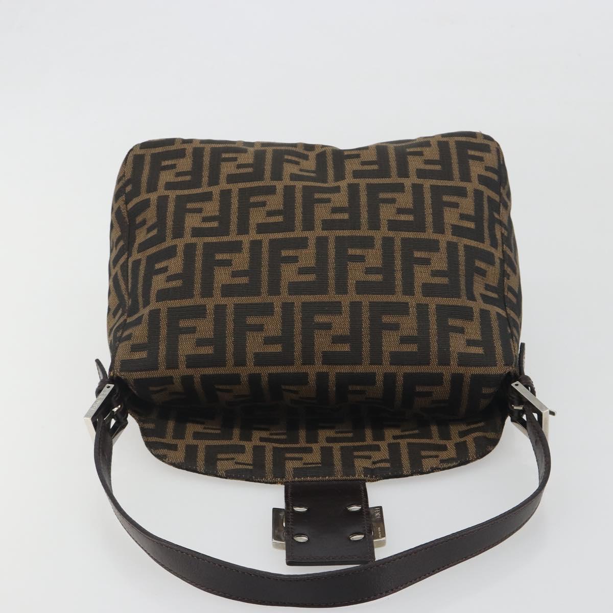 FENDI Zucca Canvas Mamma Baguette Shoulder Bag Brown Silver Auth 195494V