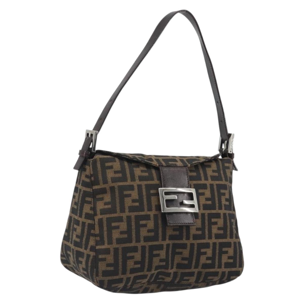 FENDI Zucca Canvas Mamma Baguette Shoulder Bag Brown Silver Auth 195494V