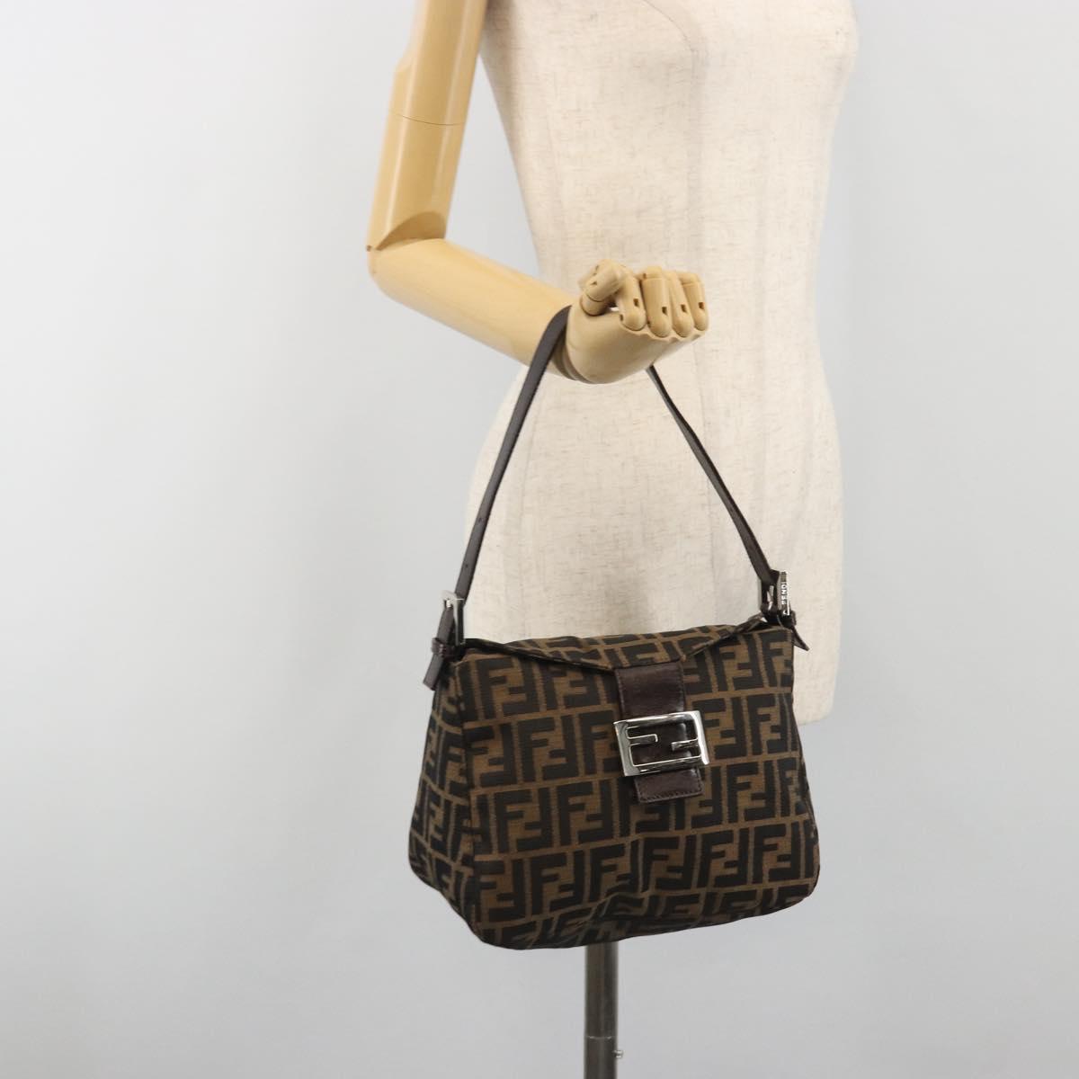 FENDI Zucca Canvas Mamma Baguette Shoulder Bag Brown Silver Auth 195494V