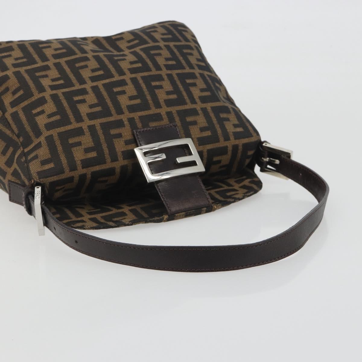 FENDI Zucca Canvas Mamma Baguette Shoulder Bag Brown Silver Auth 195494V