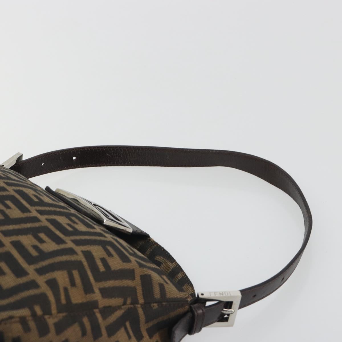 FENDI Zucca Canvas Mamma Baguette Shoulder Bag Brown Silver Auth 195494V