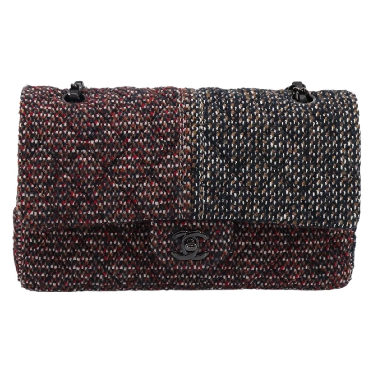 CHANEL Chain Matelasse25 Shoulder Bag Tweed Multicolor CC Auth 195503SAM