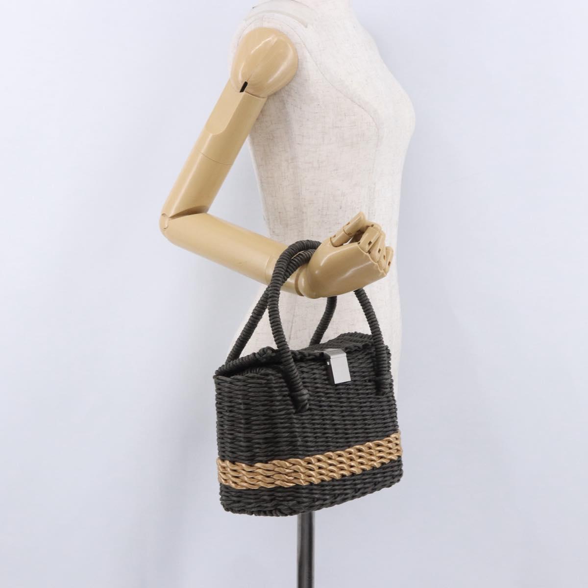 CHANEL Hand Bag Straw Gray Silver CC Auth 195504SM