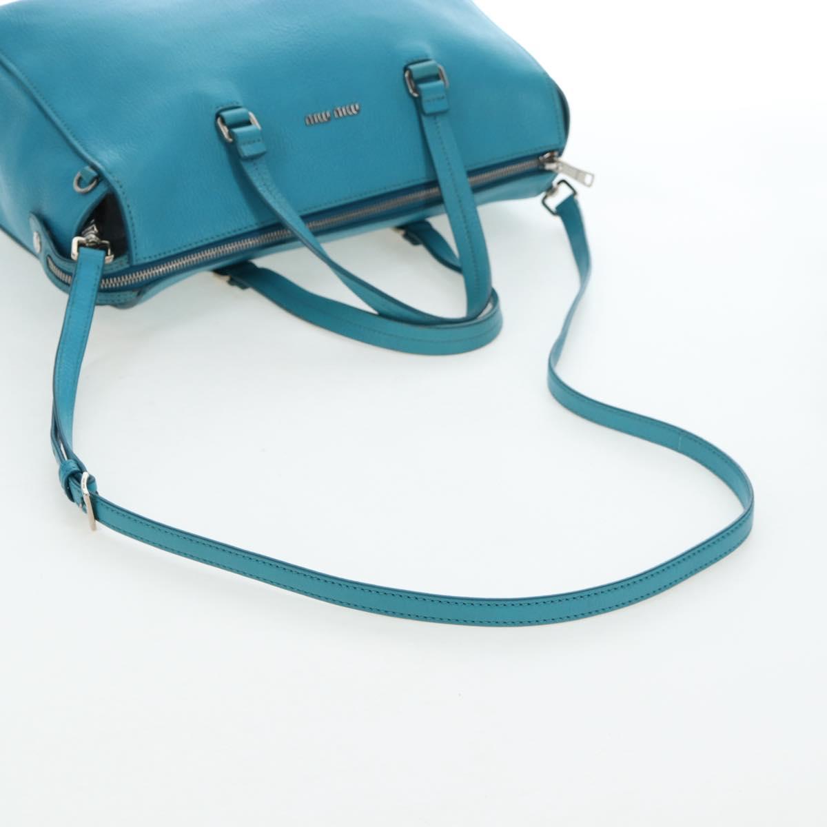 Miu Miu Tote Bag Leather 2way Blue Silver Auth 195506A