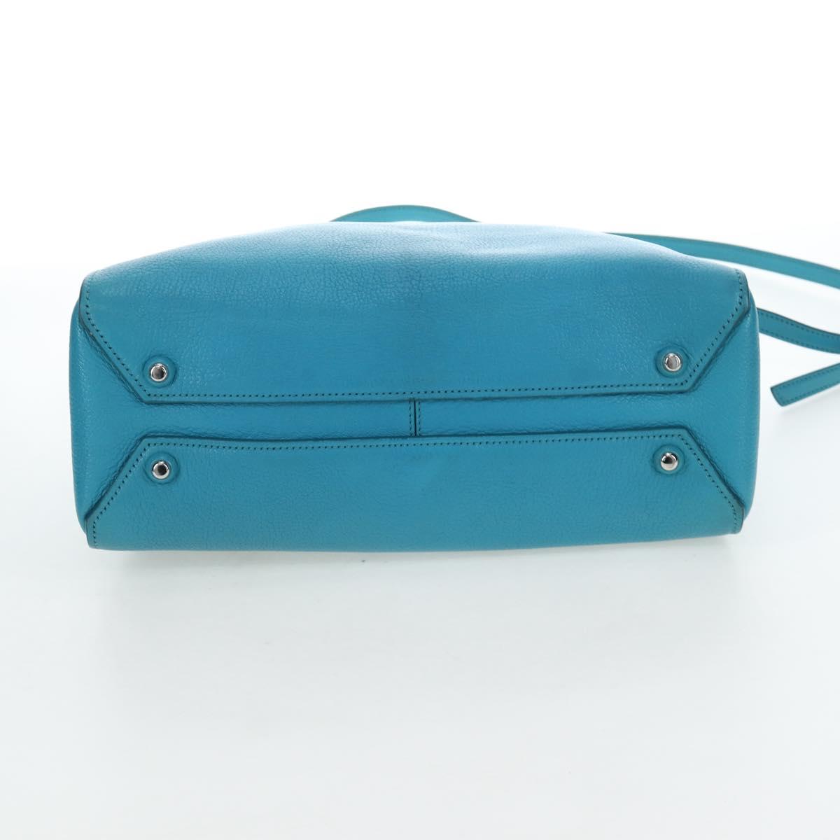 Miu Miu Tote Bag Leather 2way Blue Silver Auth 195506A