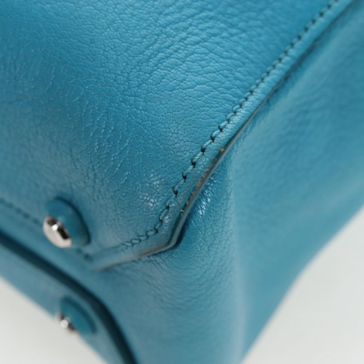 Miu Miu Tote Bag Leather 2way Blue Silver Auth 195506A