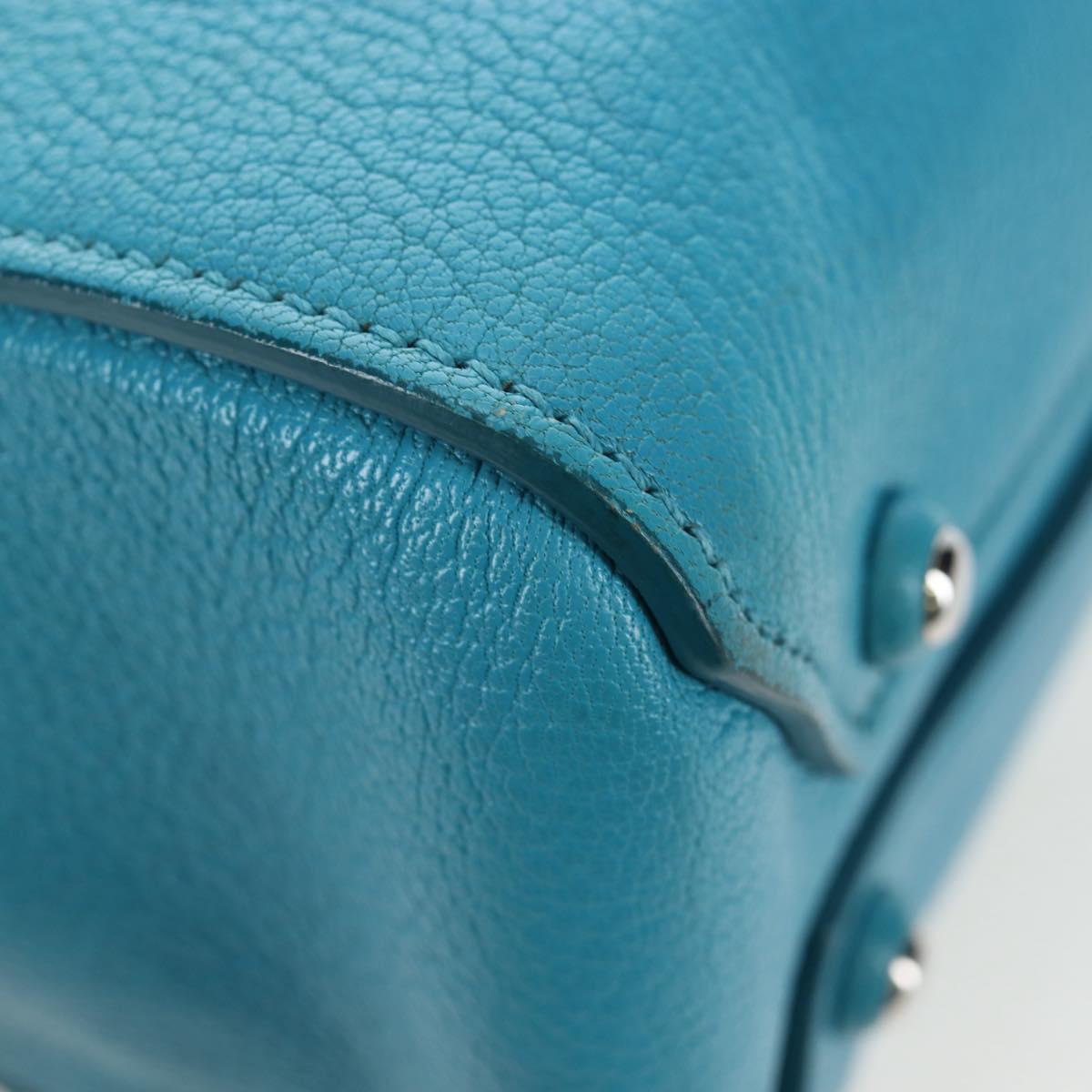 Miu Miu Tote Bag Leather 2way Blue Silver Auth 195506A