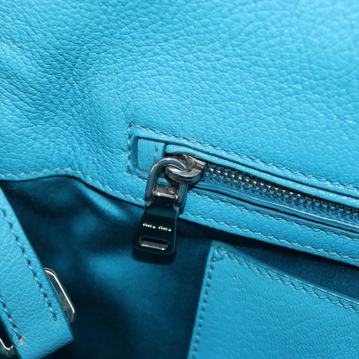 Miu Miu Tote Bag Leather 2way Blue Silver Auth 195506A