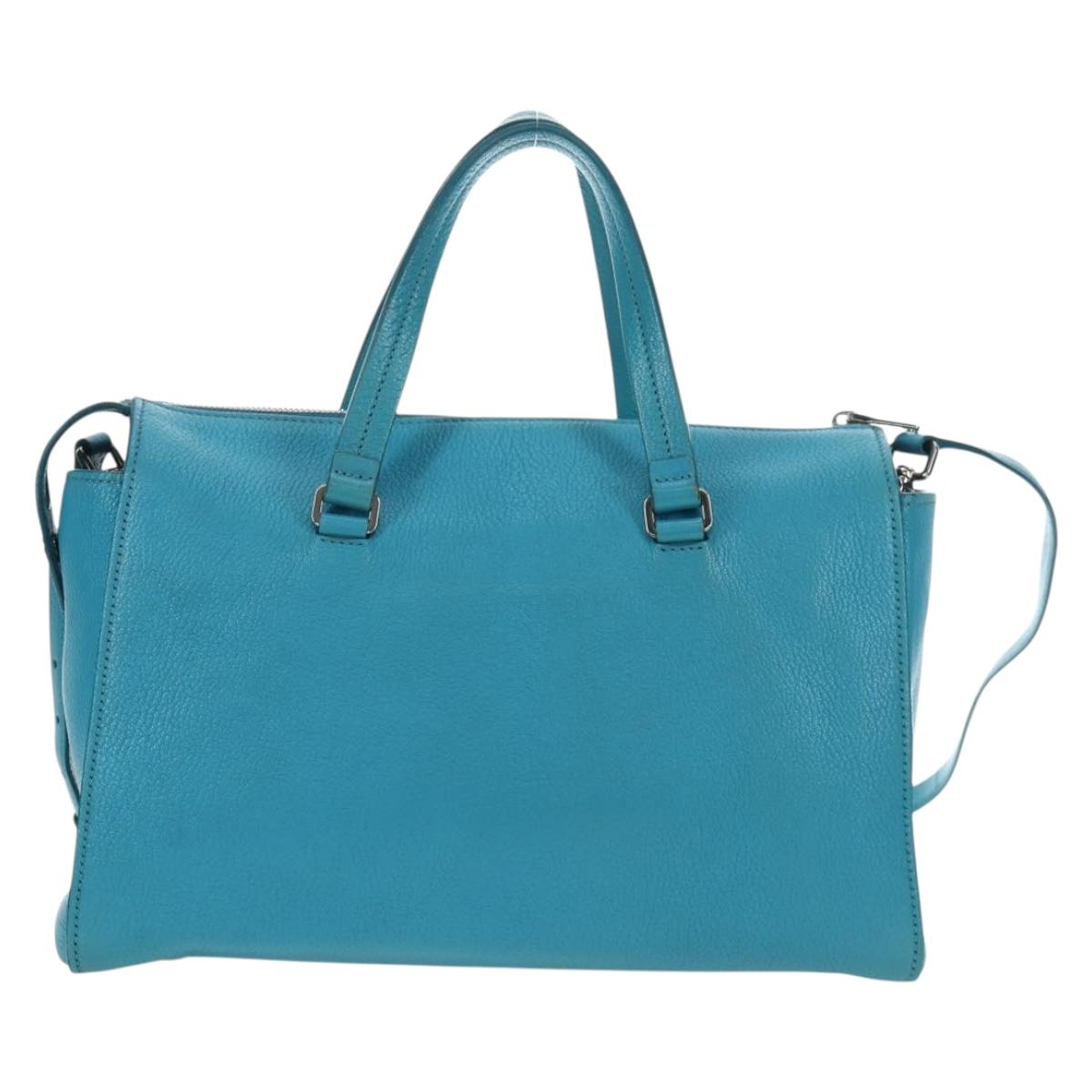 Miu Miu Tote Bag Leather 2way Blue Silver Auth 195506A