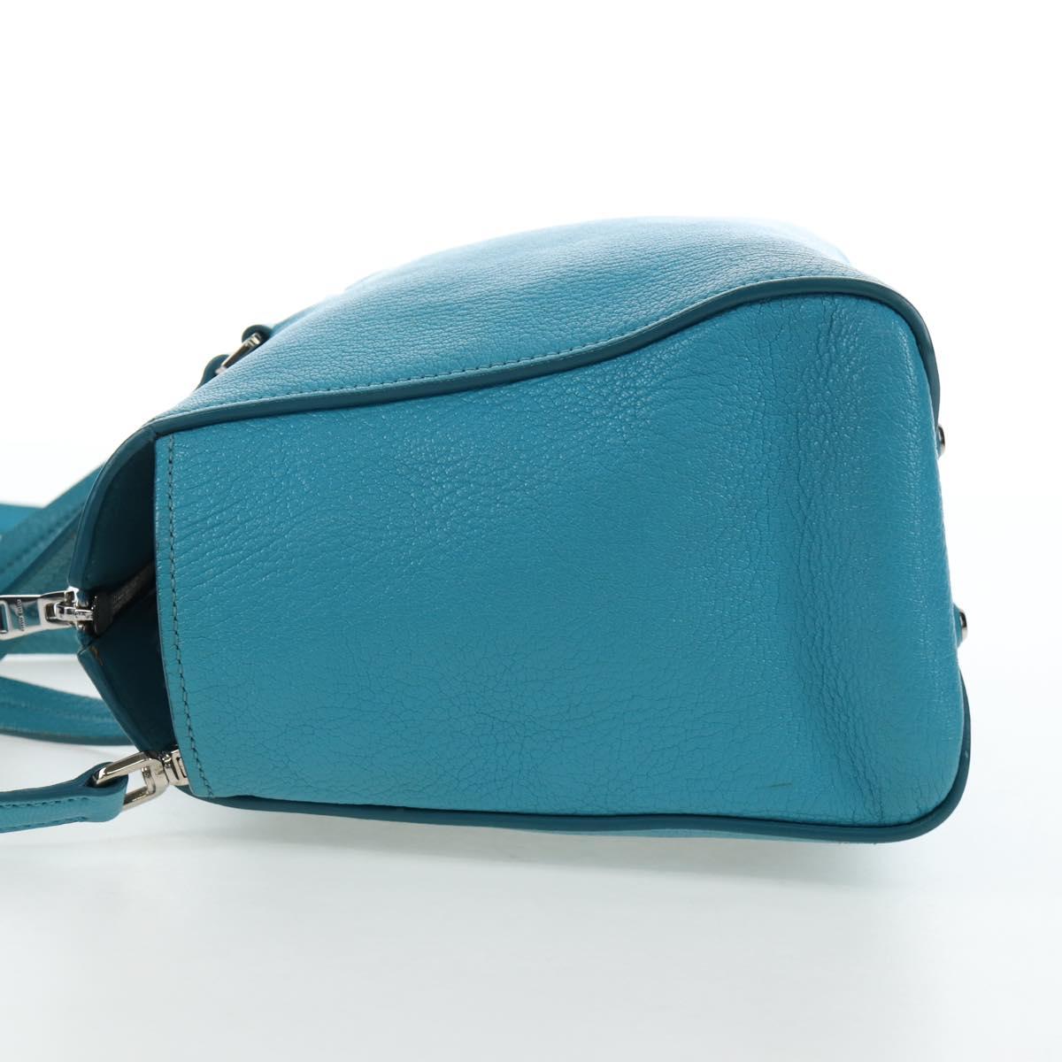 Miu Miu Tote Bag Leather 2way Blue Silver Auth 195506A