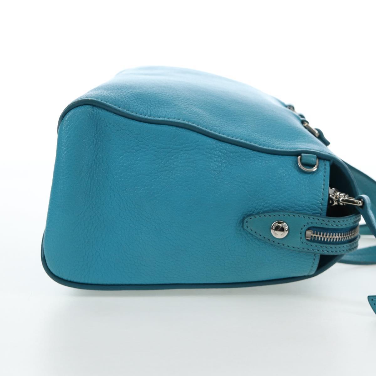 Miu Miu Tote Bag Leather 2way Blue Silver Auth 195506A