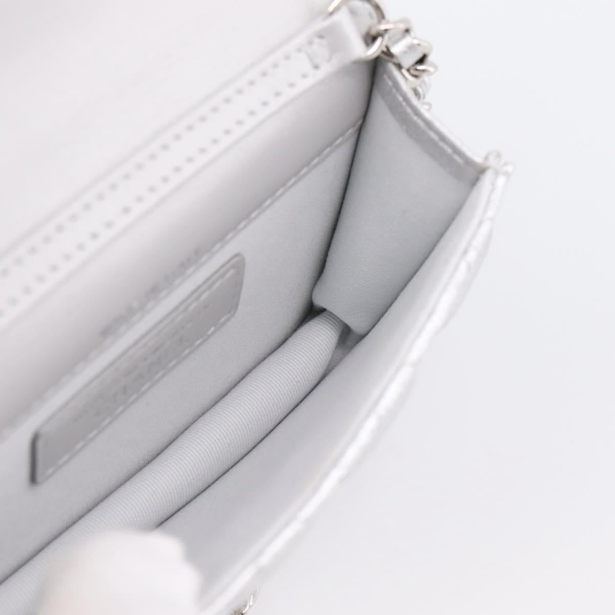 CHANEL Chain Shoulder Pouch Matelasse Leather Silver CC Auth 195507M