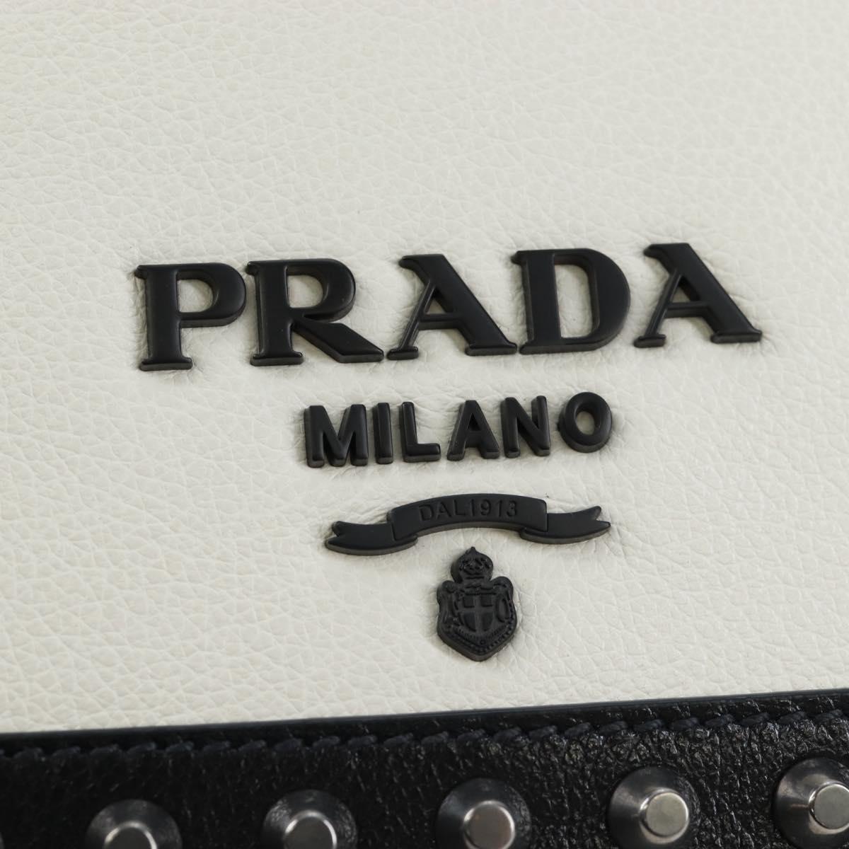PRADA Chain Shoulder Bag Leather White Silver Auth 195508V