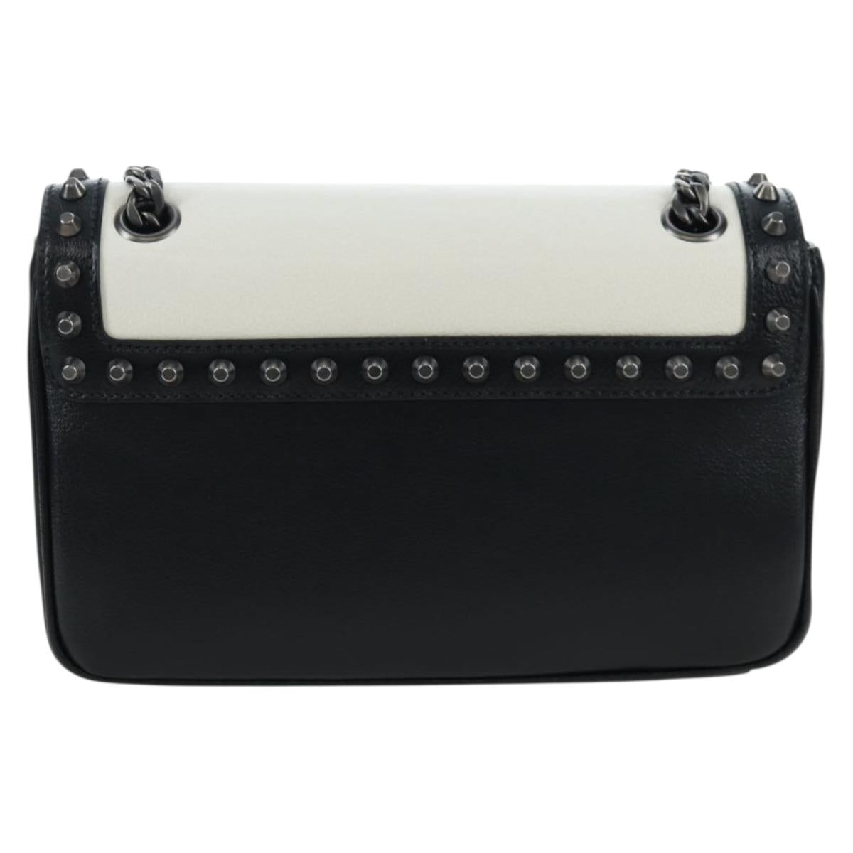 PRADA Chain Shoulder Bag Leather White Silver Auth 195508V