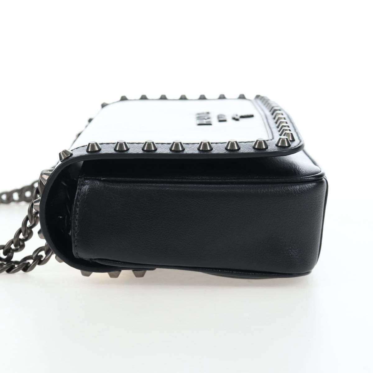 PRADA Chain Shoulder Bag Leather White Silver Auth 195508V