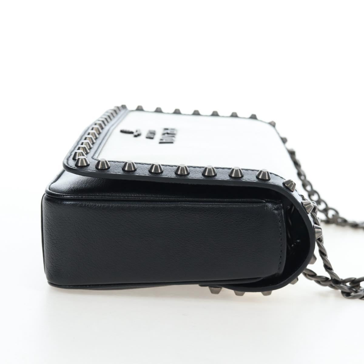 PRADA Chain Shoulder Bag Leather White Silver Auth 195508V