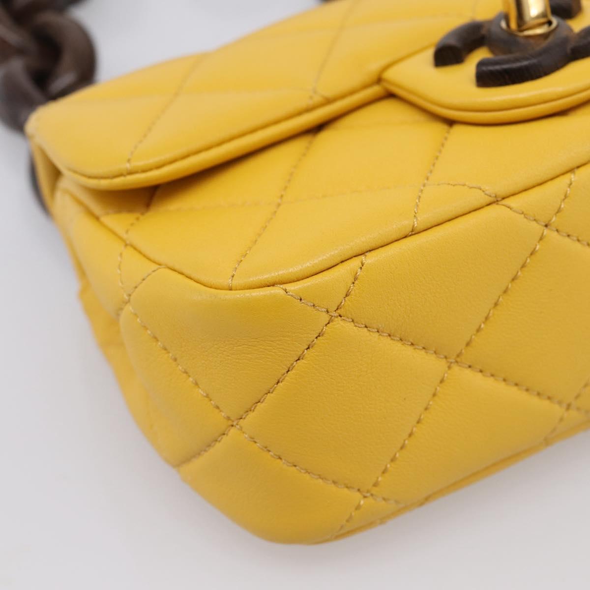 CHANEL Mini Matelasse 17 Chain Bag Lamb Skin Yellow Gold CC Auth 195513SAM