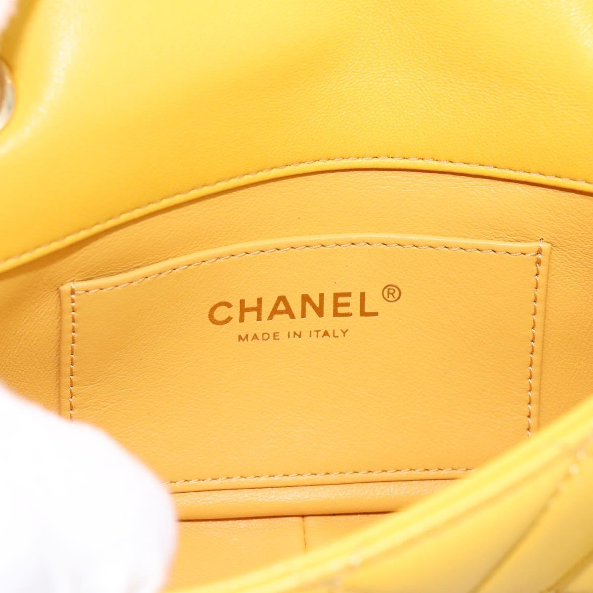 CHANEL Mini Matelasse 17 Chain Bag Lamb Skin Yellow Gold CC Auth 195513SAM