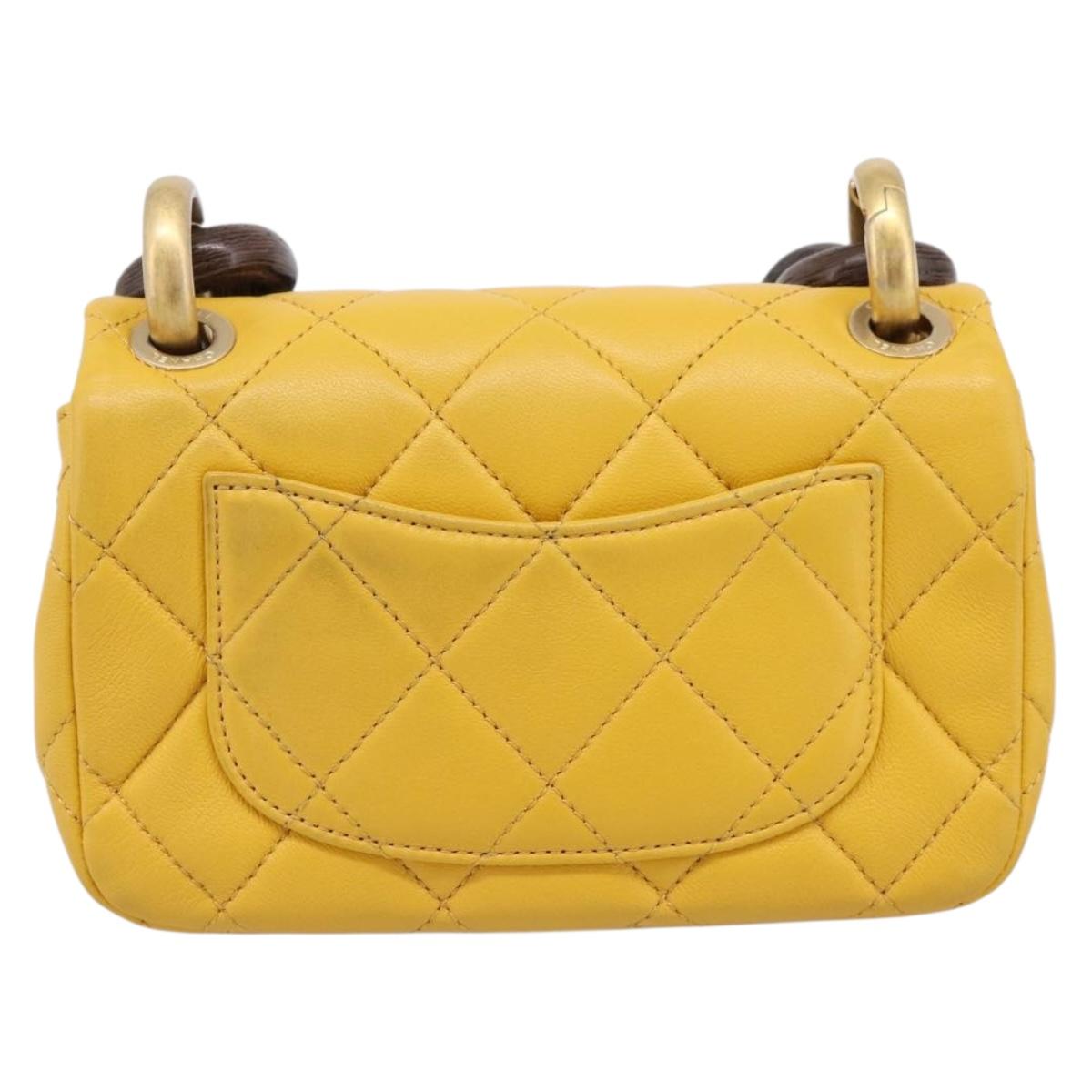 CHANEL Mini Matelasse 17 Chain Bag Lamb Skin Yellow Gold CC Auth 195513SAM