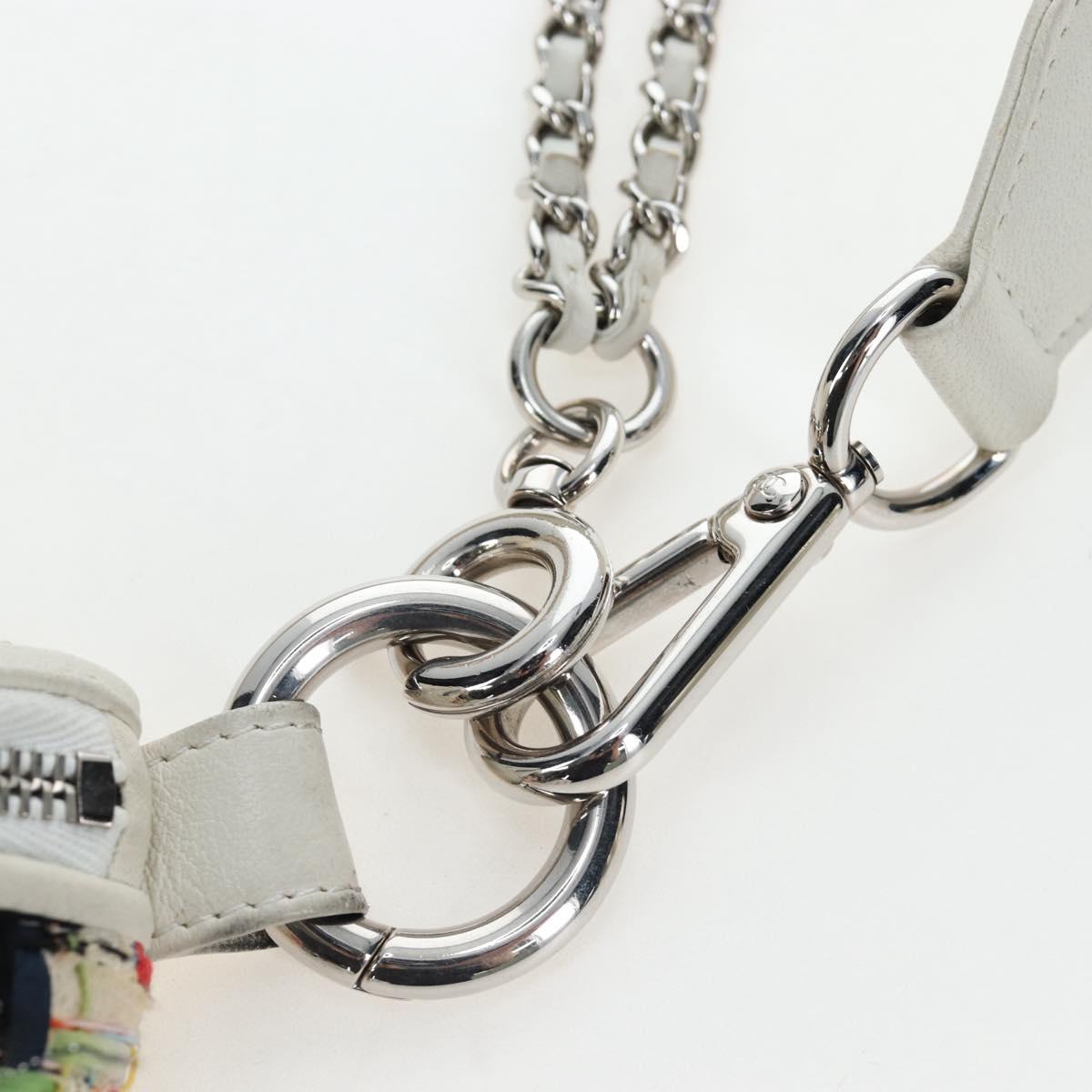 CHANEL Chain Matelasse Shoulder Bag tweed White Silver CC Auth 195515M