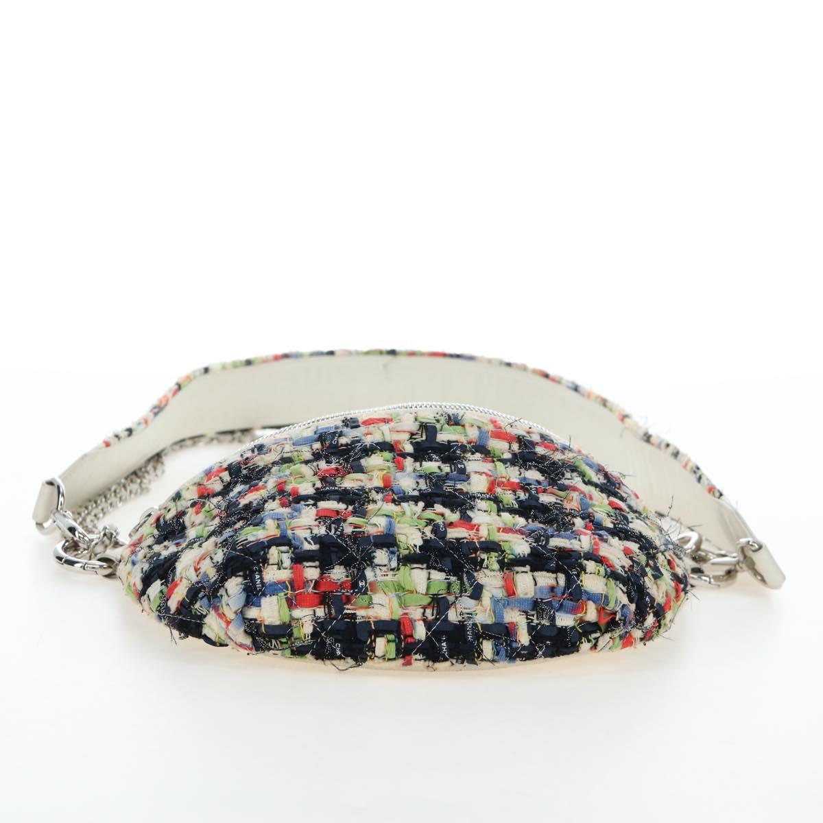 CHANEL Chain Matelasse Shoulder Bag tweed White Silver CC Auth 195515M