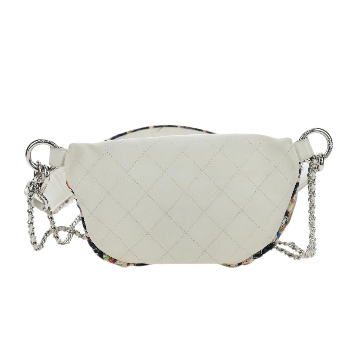 CHANEL Chain Matelasse Shoulder Bag tweed White Silver CC Auth 195515M