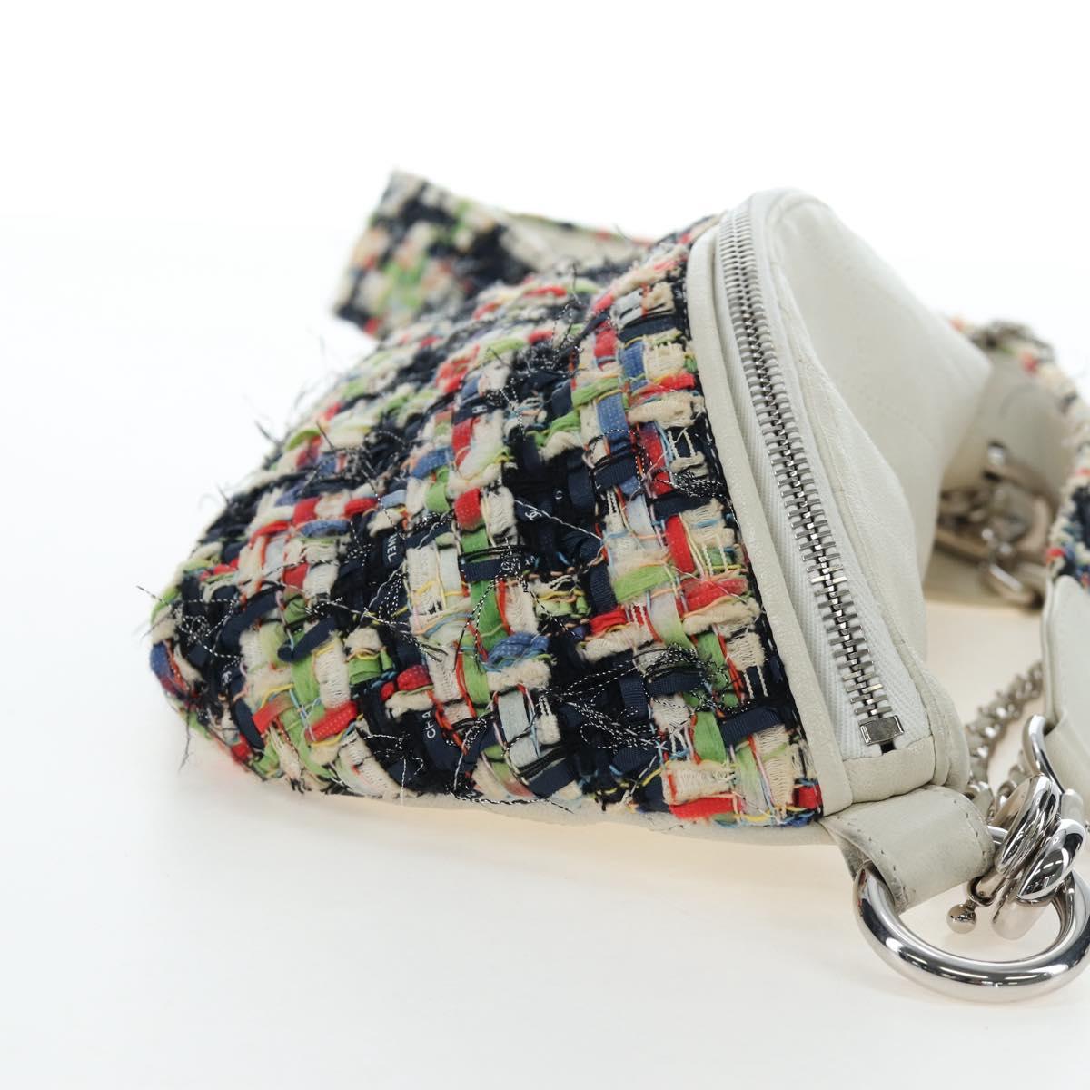 CHANEL Chain Matelasse Shoulder Bag tweed White Silver CC Auth 195515M