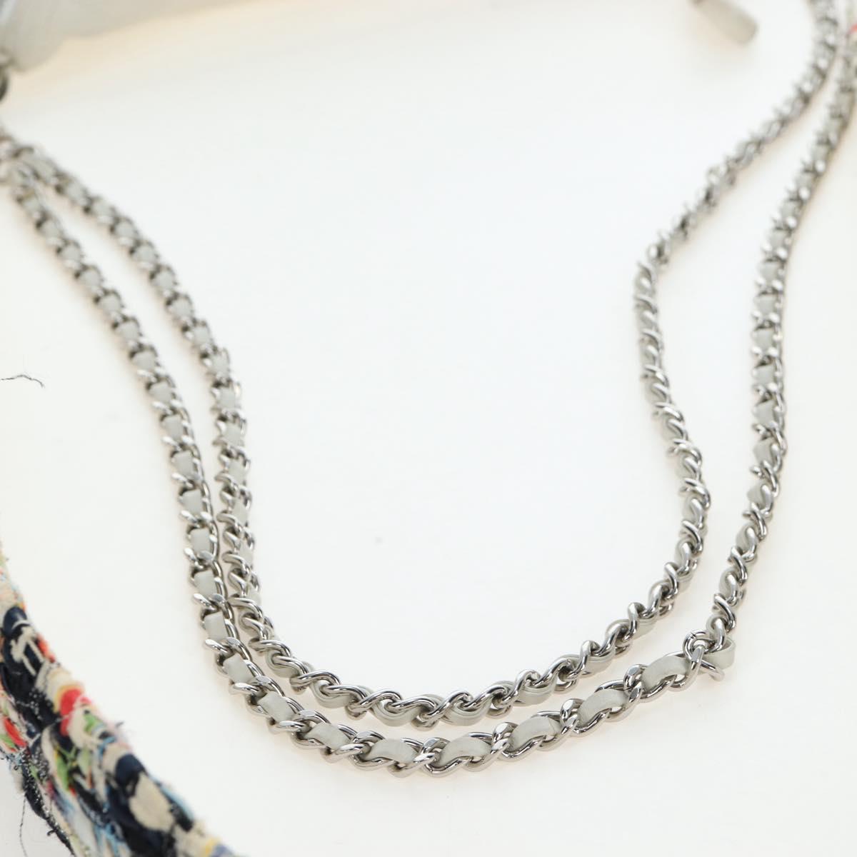 CHANEL Chain Matelasse Shoulder Bag tweed White Silver CC Auth 195515M