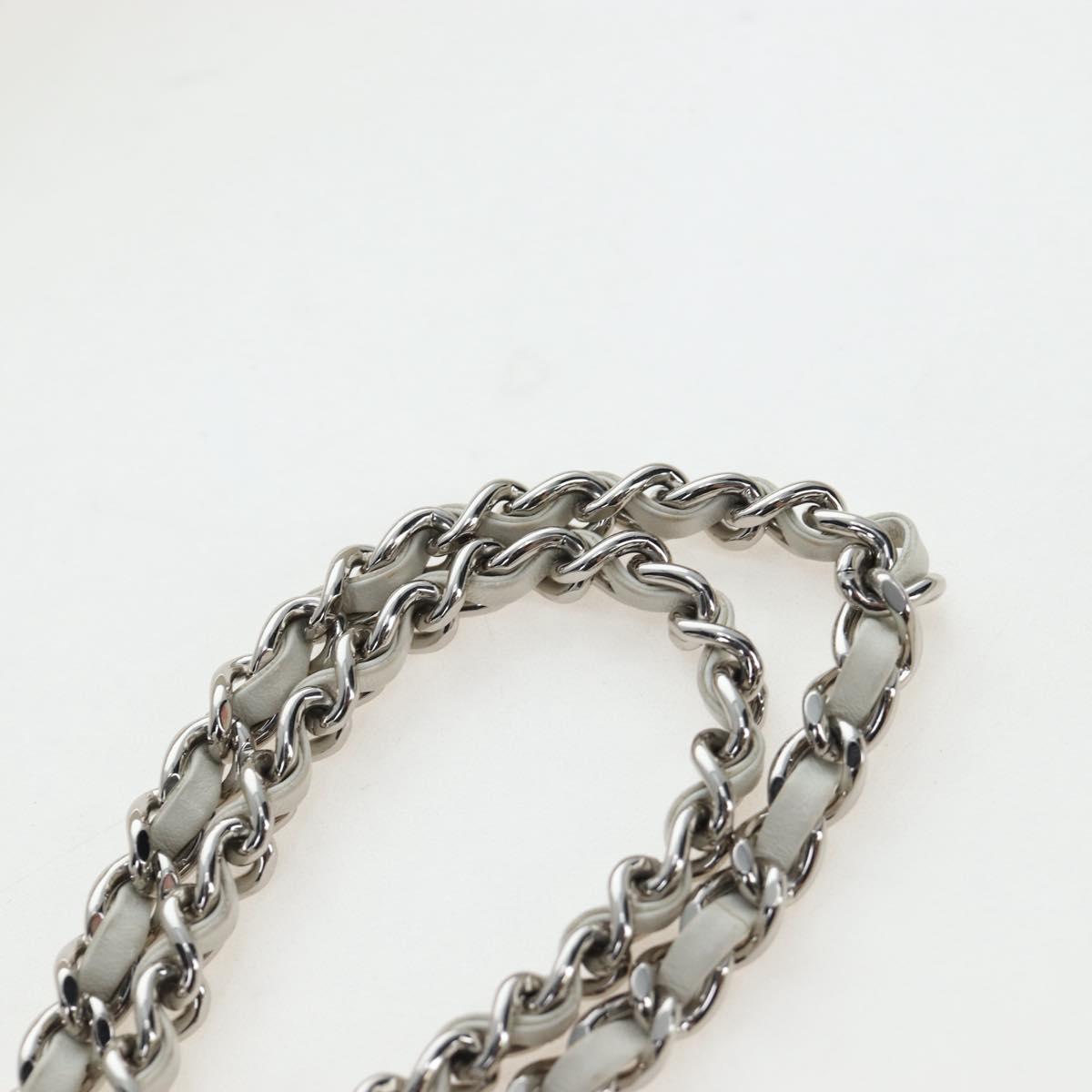 CHANEL Chain Matelasse Shoulder Bag tweed White Silver CC Auth 195515M