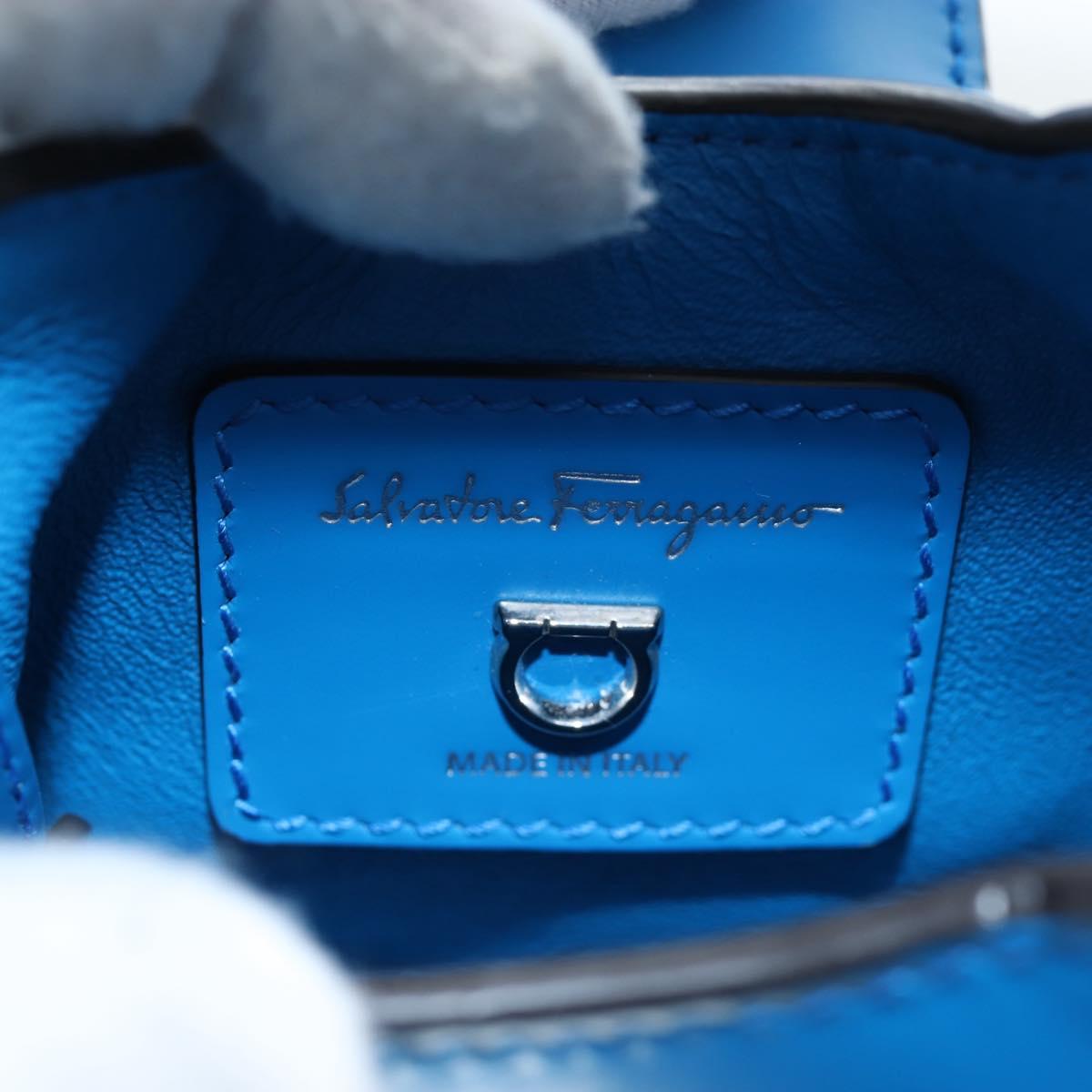 Salvatore Ferragamo Gancini Hand Pouch Leather Blue Silver Auth 195518M