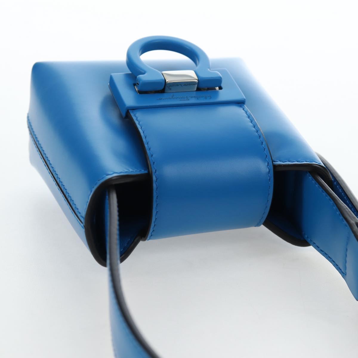 Salvatore Ferragamo Gancini Hand Pouch Leather Blue Silver Auth 195518M
