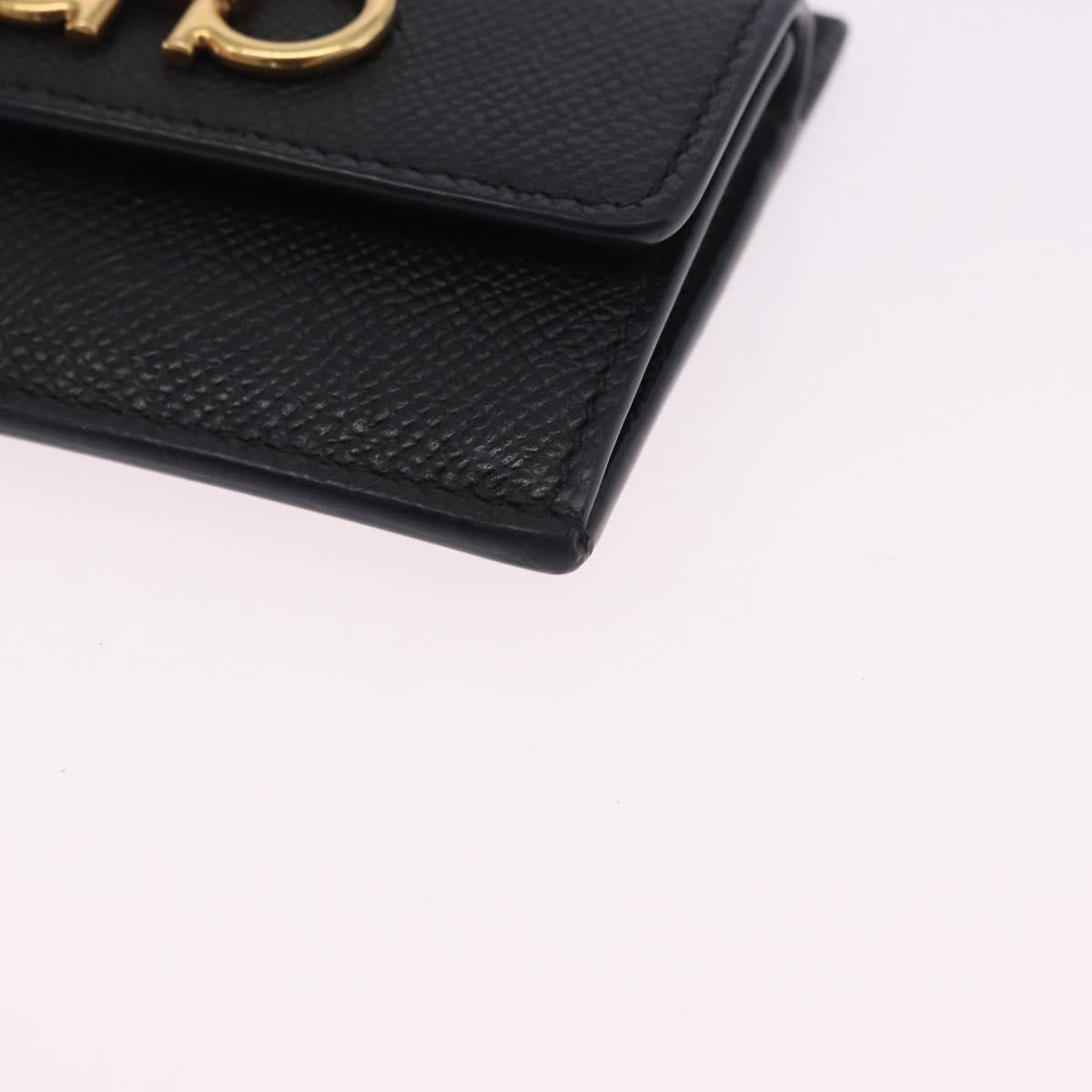 Salvatore Ferragamo Gancini Chain Card Case Leather Black Gold Auth 195519M