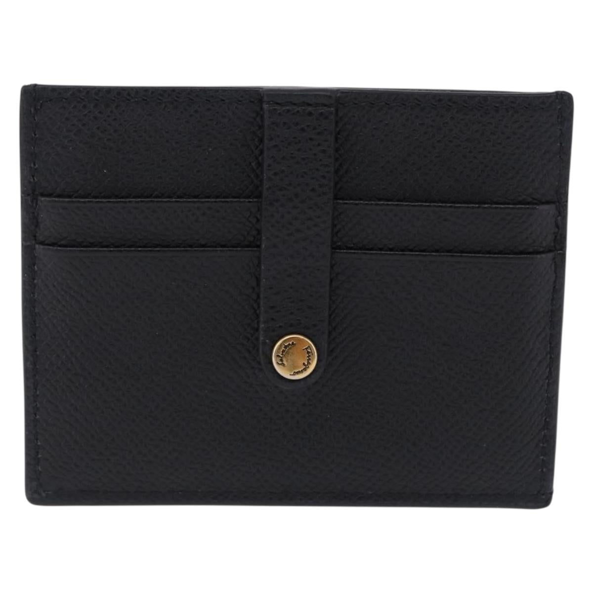 Salvatore Ferragamo Gancini Chain Card Case Leather Black Gold Auth 195519M