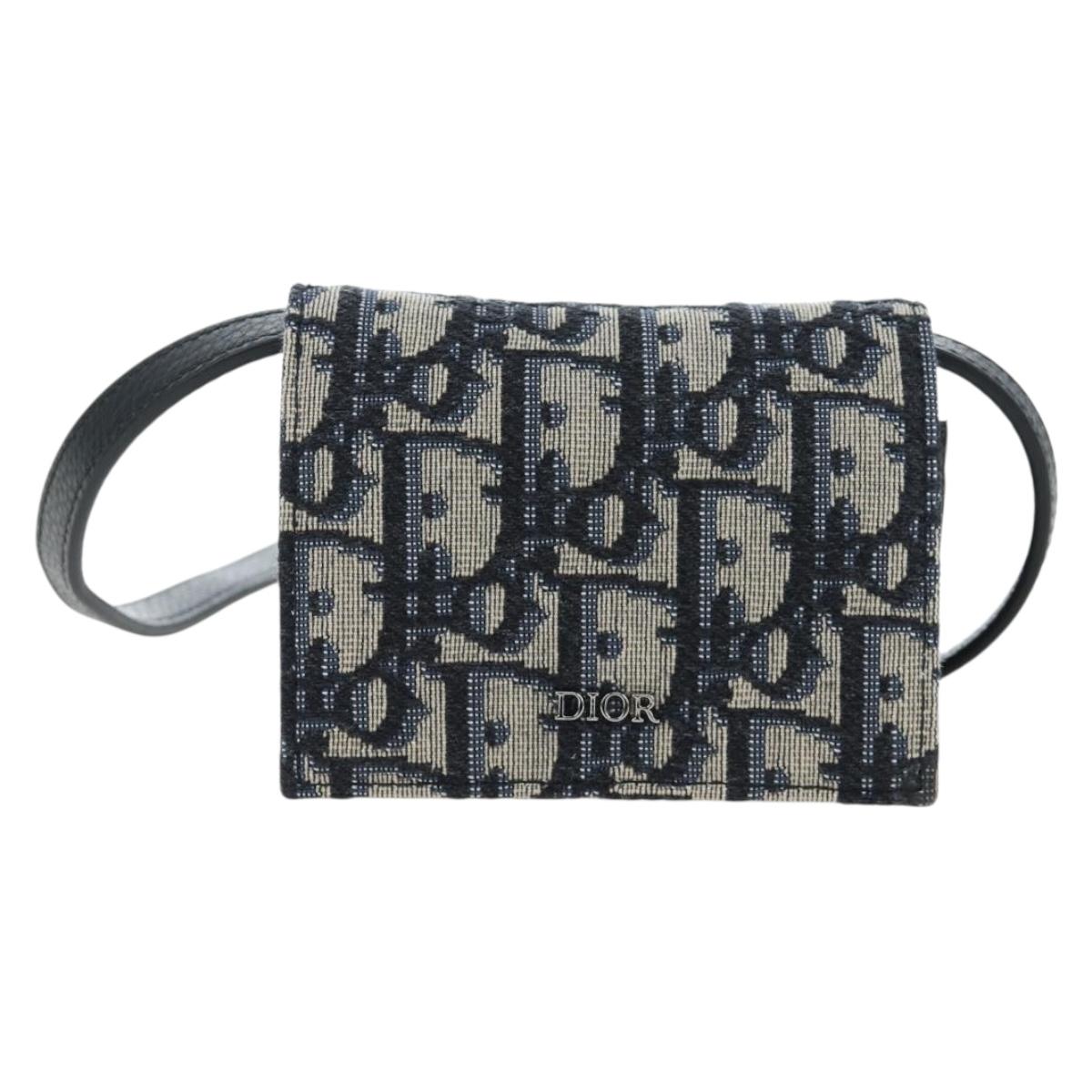 Christian Dior Trotter Canvas Shoulder Pouch Navy Silver Auth 195520V