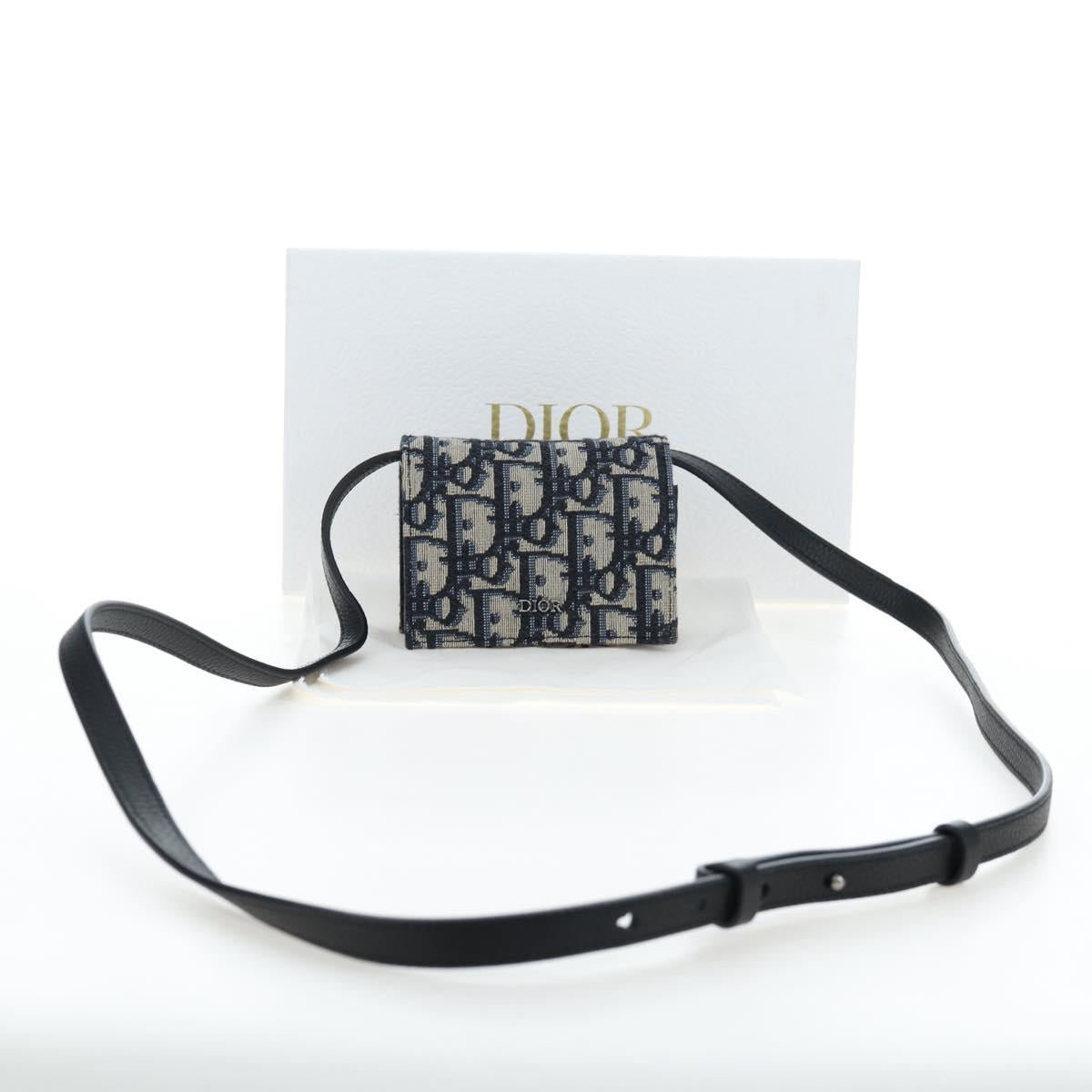 Christian Dior Trotter Canvas Shoulder Pouch Navy Silver Auth 195520V