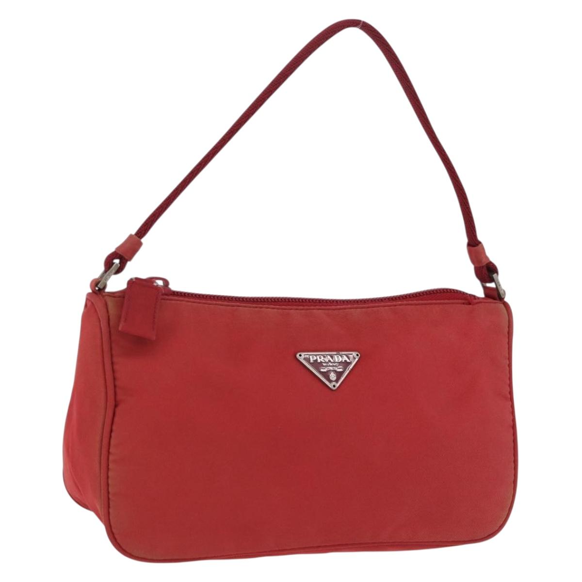 PRADA Accessory Pouch Nylon Red Silver Auth 195521A
