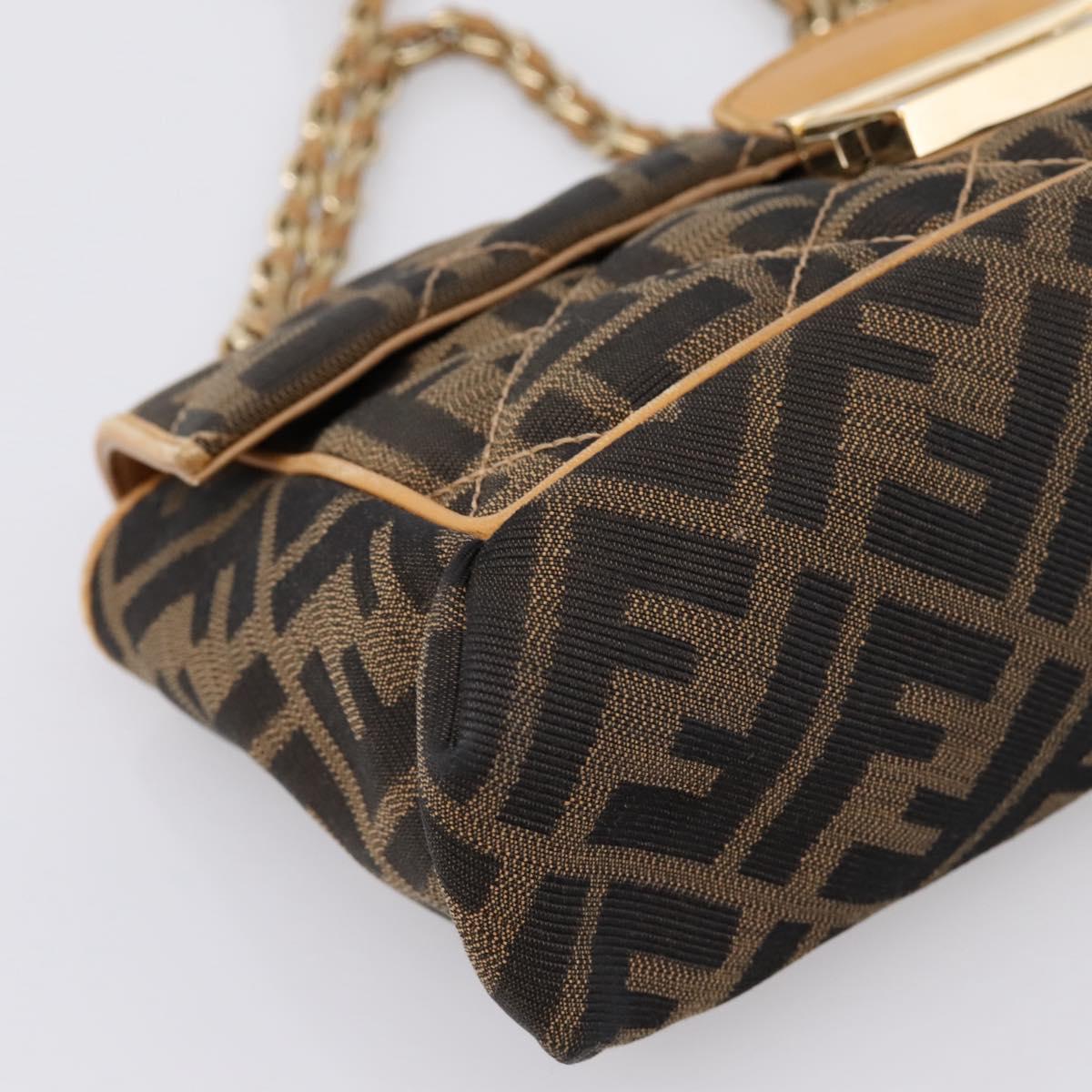 FENDI Zucca Canvas Chain Shoulder Bag Black Brown Auth 195522V