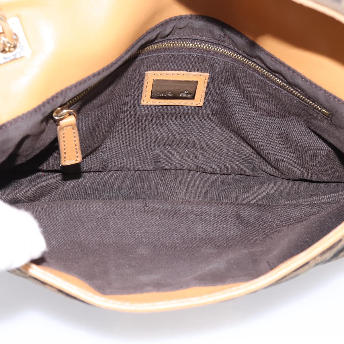 FENDI Zucca Canvas Chain Shoulder Bag Black Brown Auth 195522V