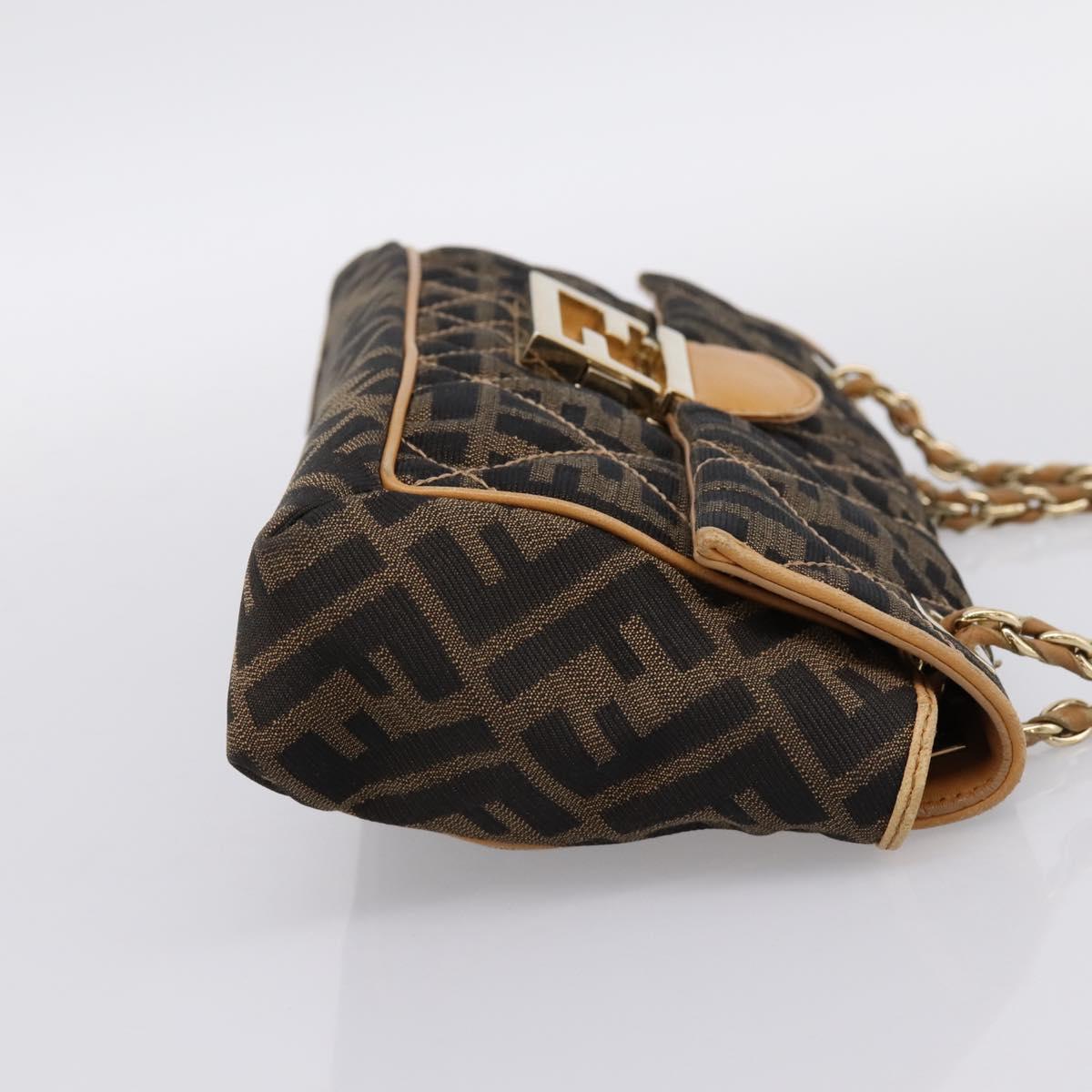 FENDI Zucca Canvas Chain Shoulder Bag Black Brown Auth 195522V