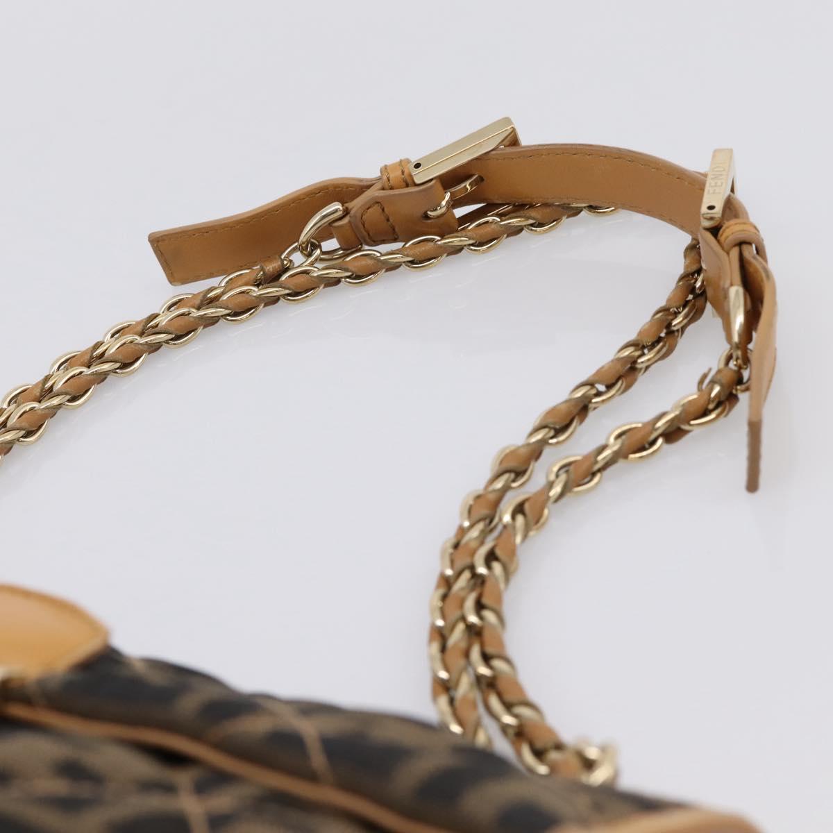 FENDI Zucca Canvas Chain Shoulder Bag Black Brown Auth 195522V