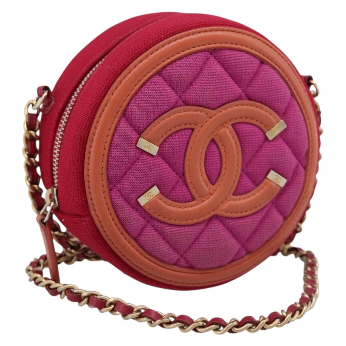 CHANEL Matelasse Chain Shoulder Bag Canvas Pink Gold CC Auth 195524M