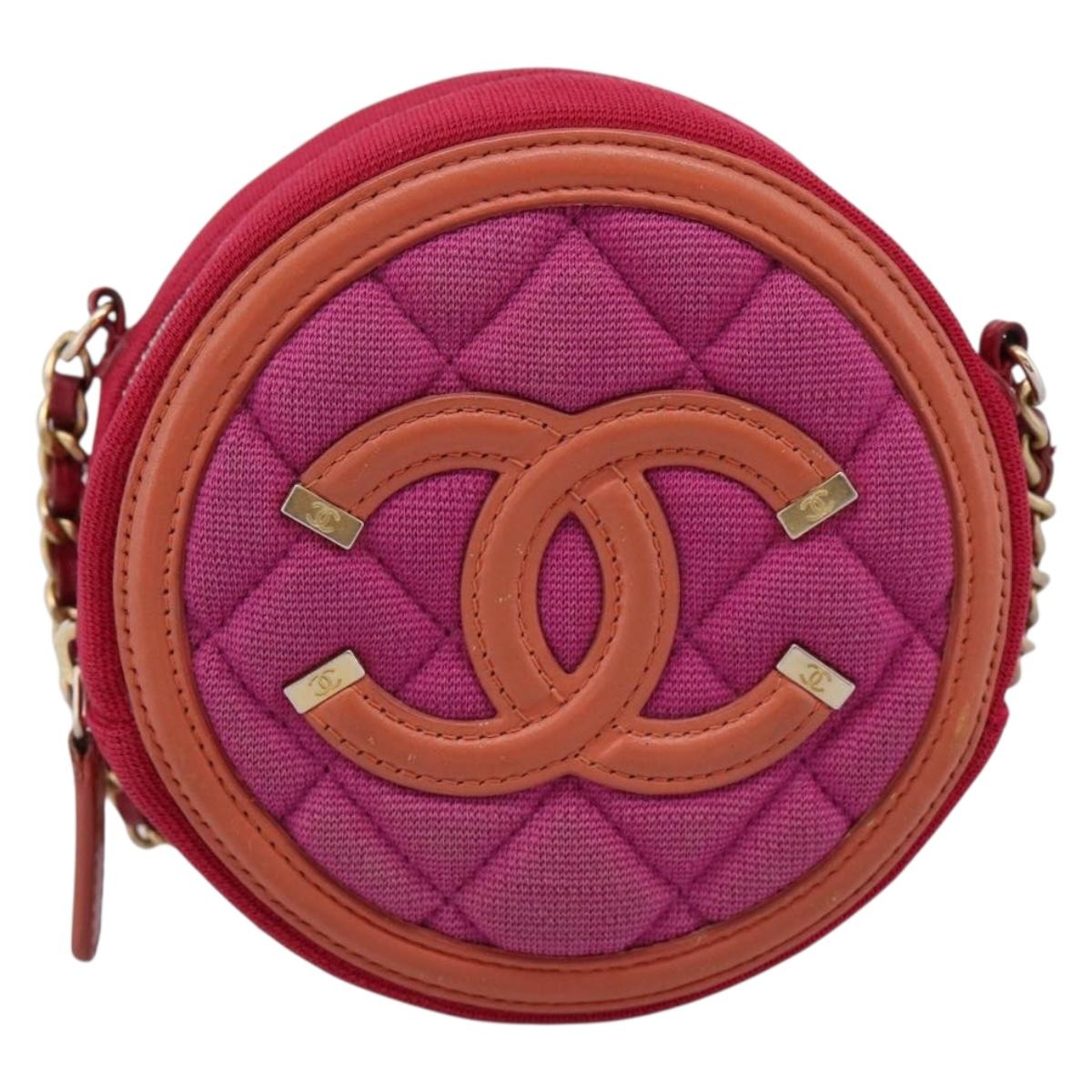 CHANEL Matelasse Chain Shoulder Bag Canvas Pink Gold CC Auth 195524M